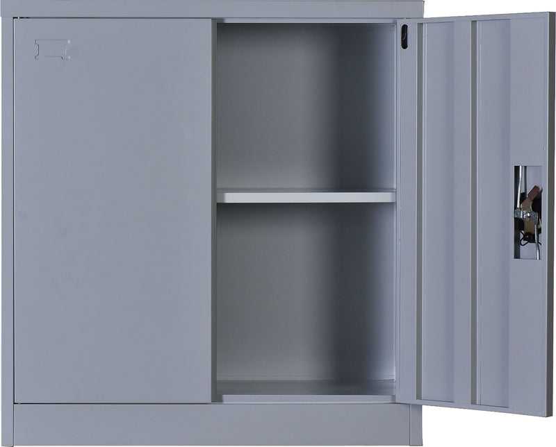 Two-Door Shelf Office Gym Filing Storage Locker Cabinet Safe- Grey