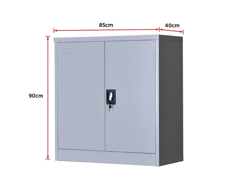 Two-Door Shelf Office Gym Filing Storage Locker Cabinet Safe- Grey