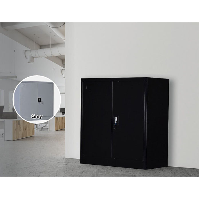 Two-Door Shelf Office Gym Filing Storage Locker Cabinet Safe- Black