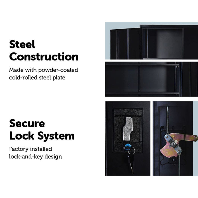 Two-Door Shelf Office Gym Filing Storage Locker Cabinet Safe- Black
