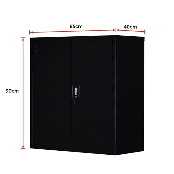 Two-Door Shelf Office Gym Filing Storage Locker Cabinet Safe- Black
