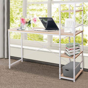 Artiss Metal Study Computer Desk with Shelves - White with Oak Top