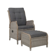Gardeon Recliner Chair Sun lounge Setting Outdoor Furniture Patio Wicker Sofa Grey