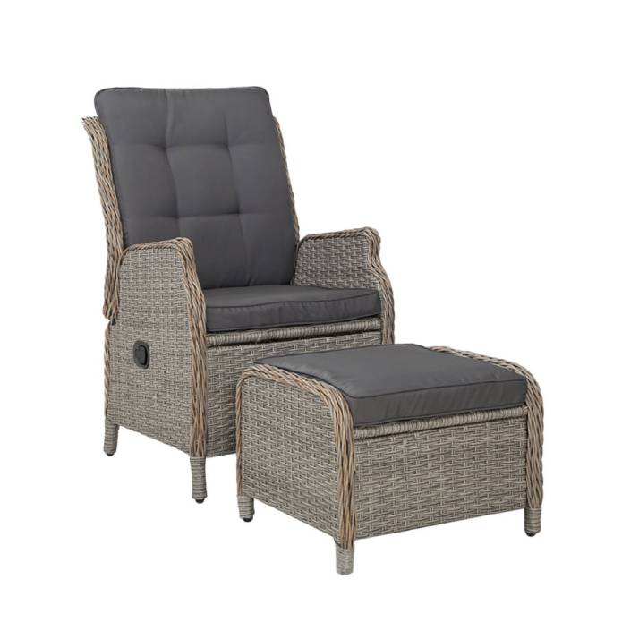 Gardeon Recliner Chair Sun lounge Setting Outdoor Furniture Patio Wicker Sofa Grey
