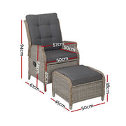 Gardeon Recliner Chair Sun lounge Setting Outdoor Furniture Patio Wicker Sofa