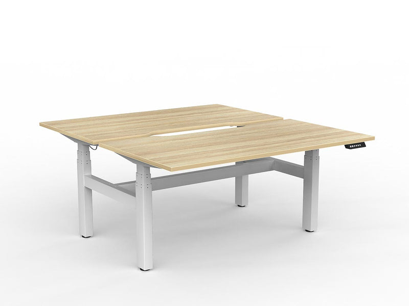 Agile Double Motor Electric Shared Desk 1500mm x 800mm Natural Oak White Powdercoat