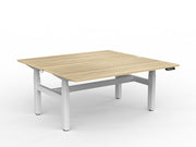 Agile Double Motor Electric Shared Desk 1600mm x 750mm Natural Oak White Powdercoat