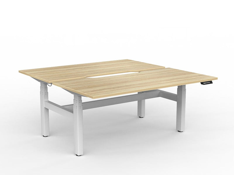 Agile Double Motor Electric Shared Desk 1600mm x 800mm Natural Oak White Powdercoat