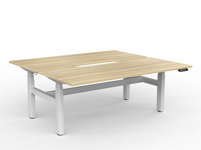 Agile Double Motor Electric Shared Desk 1800mm x 800mm Natural Oak White Powdercoat
