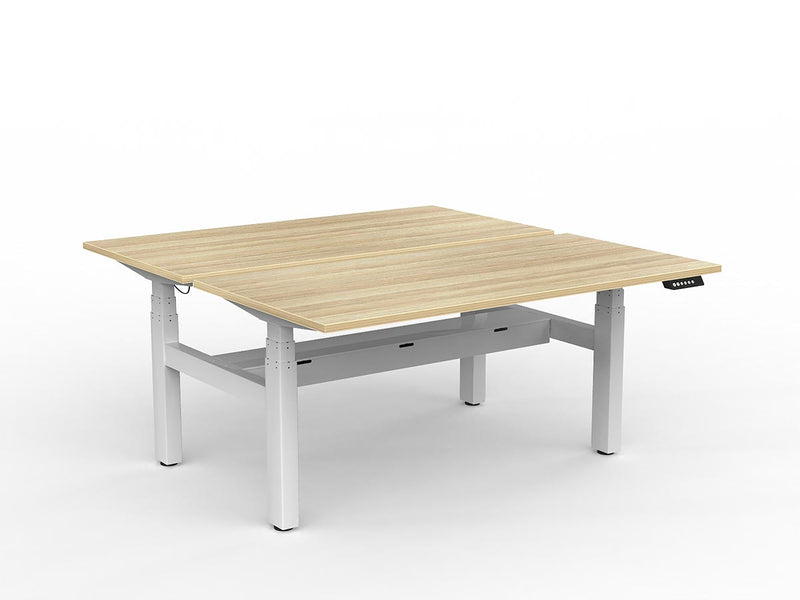 Agile Double Motor Electric Shared Desk With Cable Tray 1500mm x 750mm Natural Oak White Powdercoat
