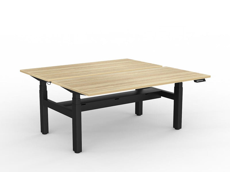 Agile Double Motor Electric Shared Desk With Cable Tray 1600mm x 750mm Natural Oak Black Powdercoat