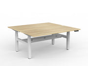 Agile Double Motor Electric Shared Desk With Cable Tray 1600mm x 750mm Natural Oak White Powdercoat