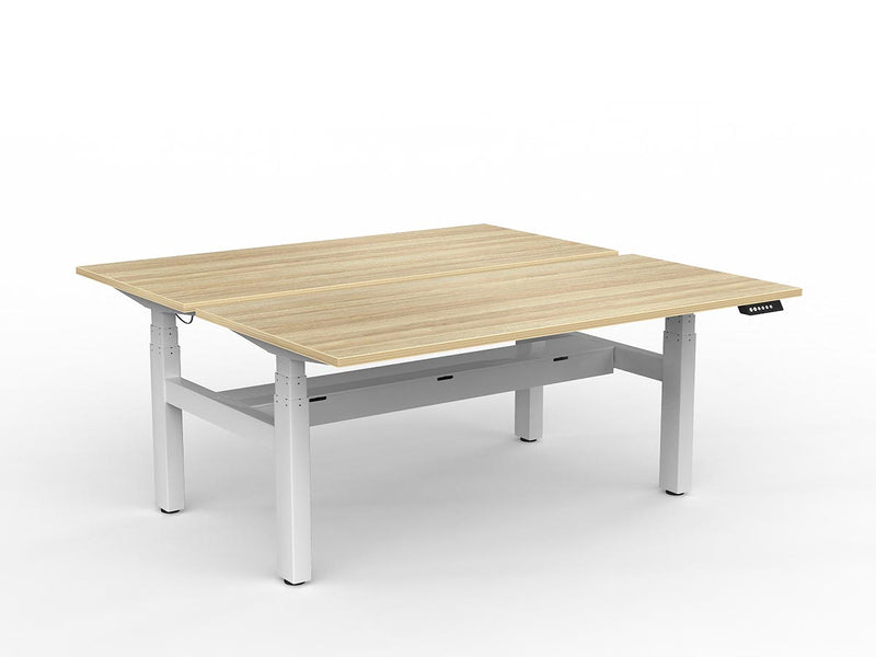 Agile Double Motor Electric Shared Desk With Cable Tray 1600mm x 750mm Natural Oak White Powdercoat