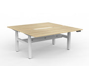 Agile Double Motor Electric Shared Desk With Cable Tray 1600mm x 800mm Natural Oak White Powdercoat