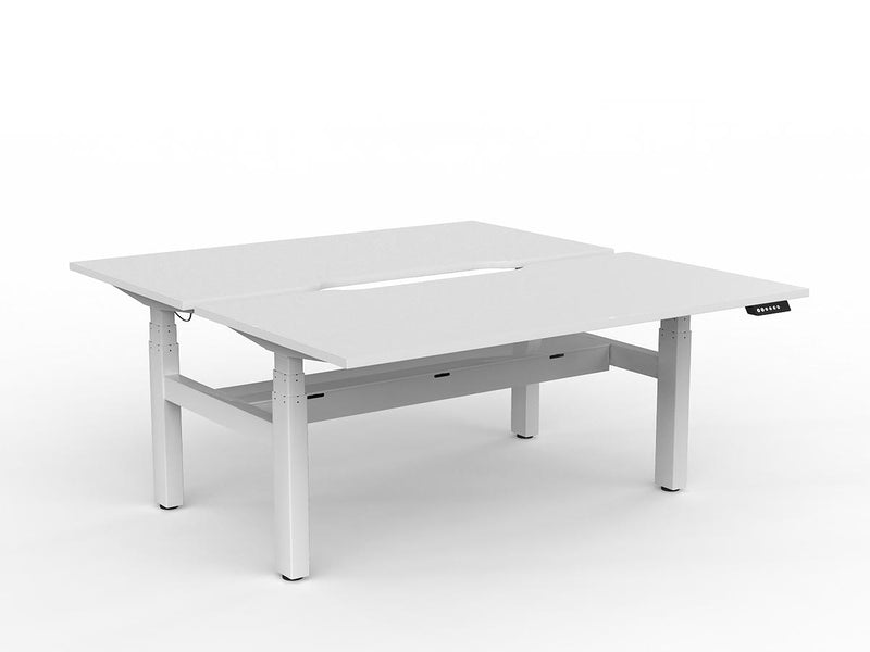 Agile Double Motor Electric Shared Desk With Cable Tray 1600mm x 800mm White White Powdercoat
