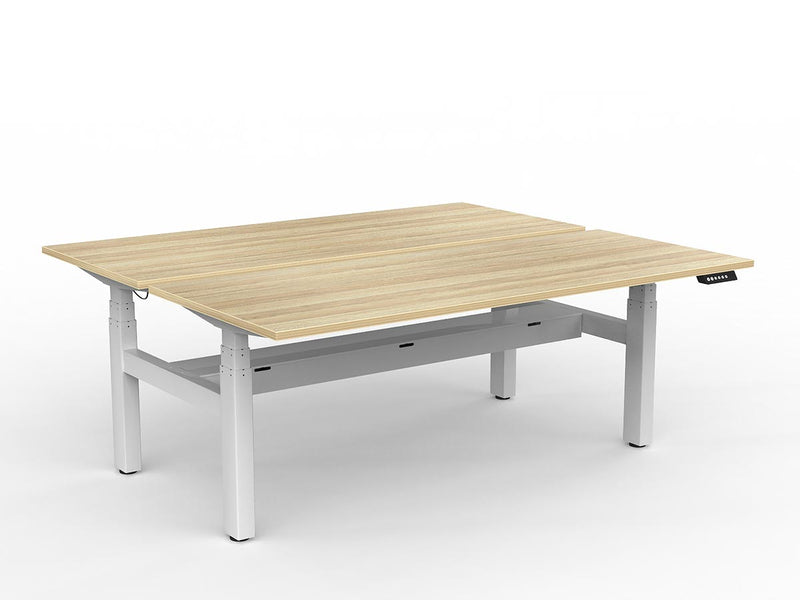 Agile Double Motor Electric Shared Desk With Cable Tray 1800mm x 750mm Natural Oak White Powdercoat