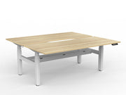 Agile Double Motor Electric Shared Desk With Cable Tray 1800mm x 800mm Natural Oak White Powdercoat
