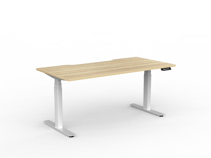Agile Double Motor Electric Individual Desk 1600mm x 800mm Natural Oak White Powdercoat