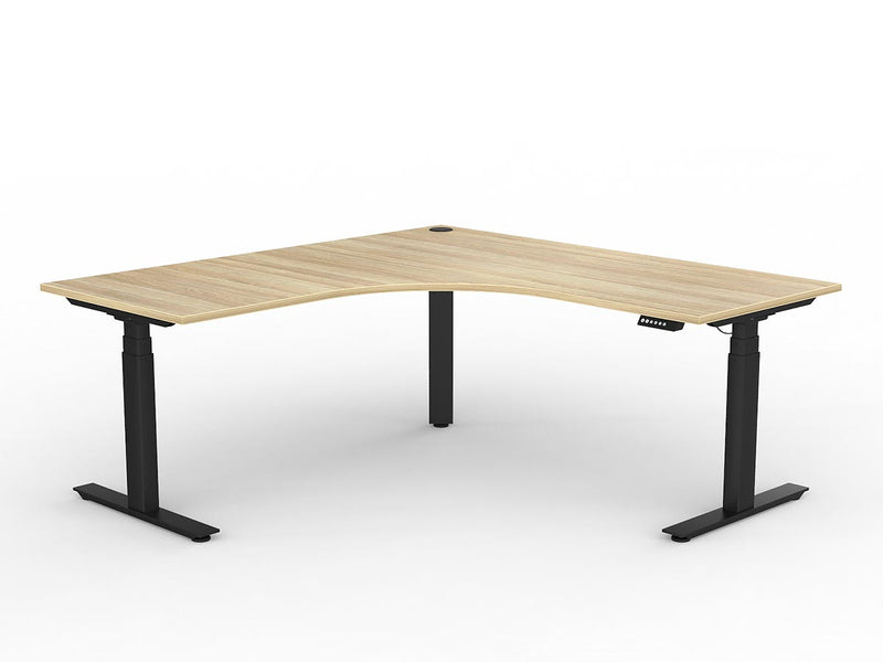 Agile Triple Motor Electric 90º Workstation 1800mmX1800mmX750mm Natural Oak Black Left Hand