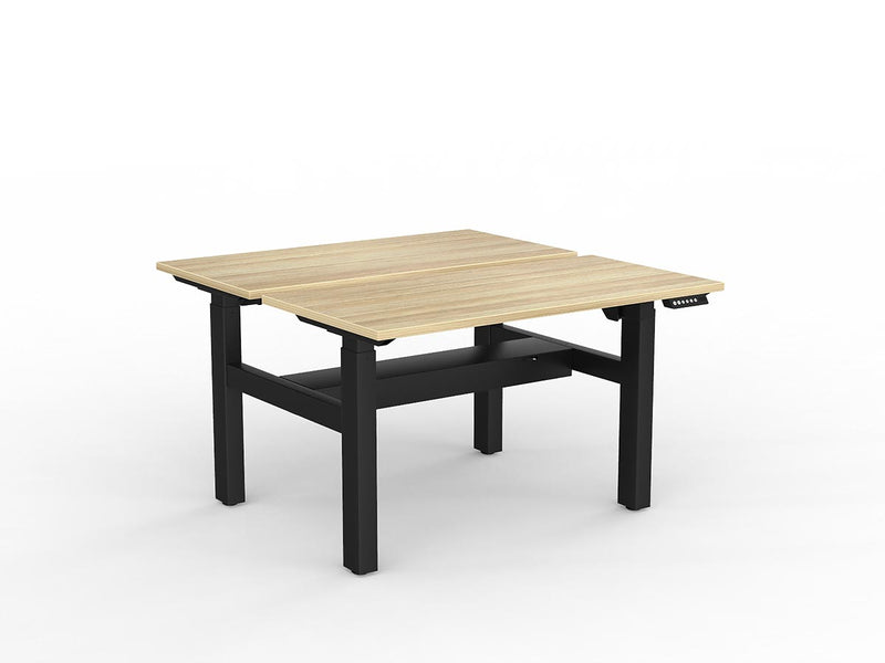 Agile 2-Column Electric Shared Desk With Cable Tray 1200mm x 600mm Natural Oak Black Powdercoat