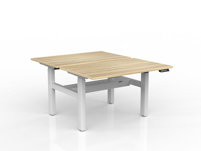 Agile 2-Column Electric Shared Desk With Cable Tray 1200mm x 750mm Natural Oak White Powdercoat