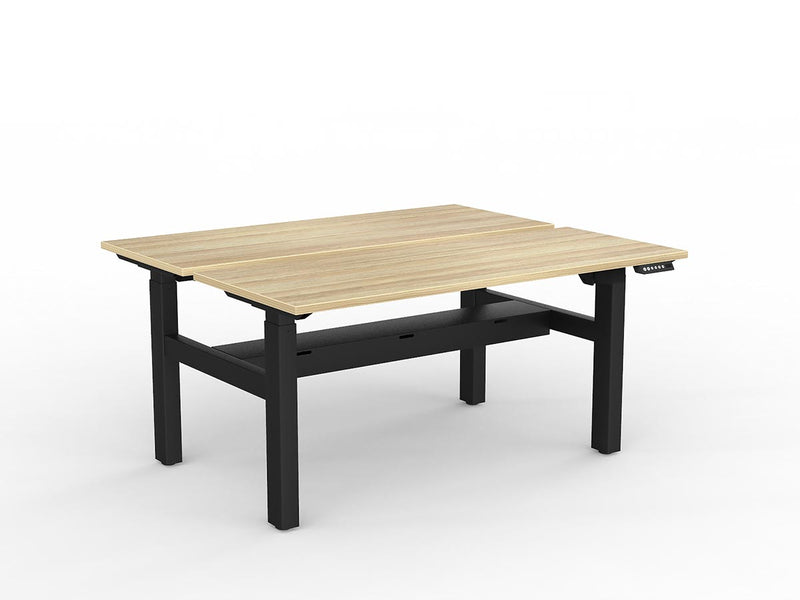 Agile 2-Column Electric Shared Desk With Cable Tray 1500mm x 600mm Natural Oak Black Powdercoat