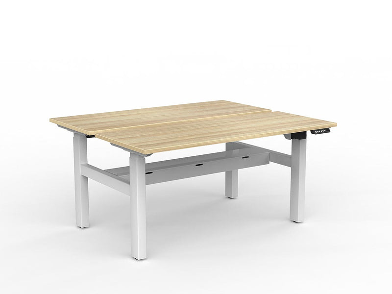 Agile 2-Column Electric Shared Desk With Cable Tray 1500mm x 600mm Natural Oak White Powdercoat