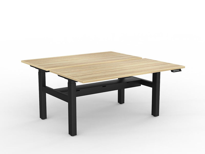 Agile 2-Column Electric Shared Desk With Cable Tray 1500mm x 750mm Natural Oak Black Powdercoat