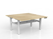 Agile 2-Column Electric Shared Desk With Cable Tray 1500mm x 750mm Natural Oak White Powdercoat