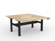 Agile 2-Column Electric Shared Desk With Cable Tray 1500mm x 800mm Natural Oak Black Powdercoat