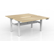 Agile 2-Column Electric Shared Desk With Cable Tray 1500mm x 800mm Natural Oak White Powdercoat