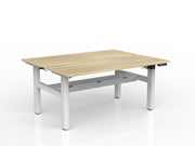 Agile 2-Column Electric Shared Desk With Cable Tray 1600mm x 600mm Natural Oak White Powdercoat