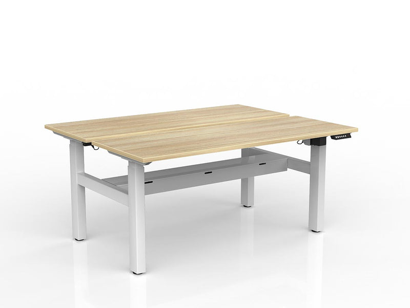 Agile 2-Column Electric Shared Desk With Cable Tray 1600mm x 600mm Natural Oak White Powdercoat