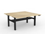 Agile 2-Column Electric Shared Desk With Cable Tray 1600mm x 750mm Natural Oak Black Powdercoat