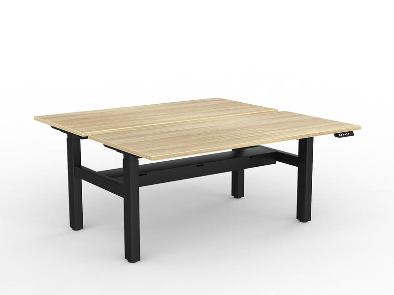 Agile 2-Column Electric Shared Desk With Cable Tray 1600mm x 750mm Natural Oak Black Powdercoat