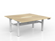 Agile 2-Column Electric Shared Desk With Cable Tray 1600mm x 800mm Natural Oak White Powdercoat