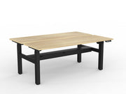 Agile 2-Column Electric Shared Desk With Cable Tray 1800mm x 600mm Natural Oak Black Powdercoat