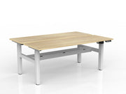 Agile 2-Column Electric Shared Desk With Cable Tray 1800mm x 600mm Natural Oak White Powdercoat
