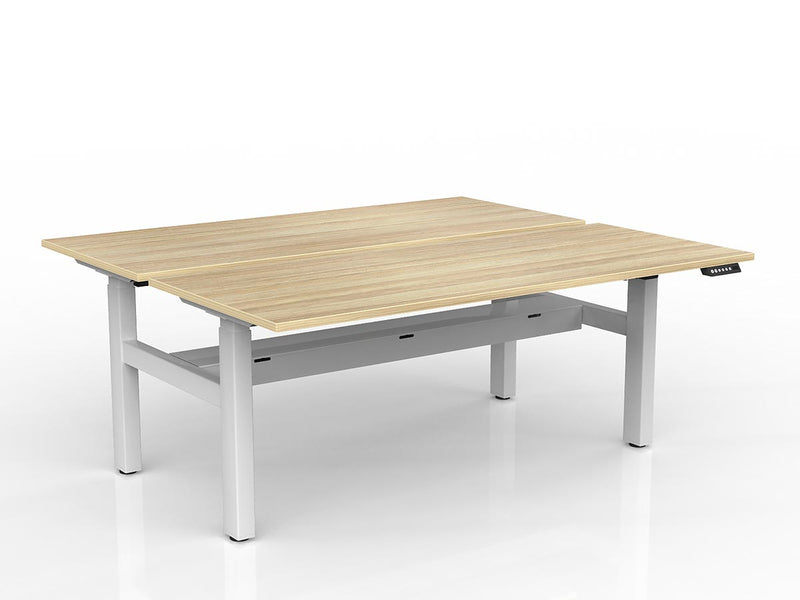 Agile 2-Column Electric Shared Desk With Cable Tray 1800mm x 750mm Natural Oak White Powdercoat