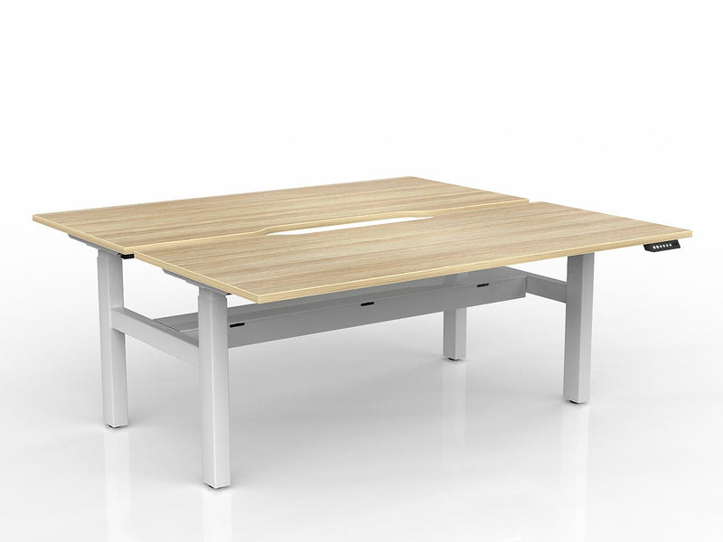 Agile 2-Column Electric Shared Desk With Cable Tray 1800mm x 800mm Natural Oak White Powdercoat