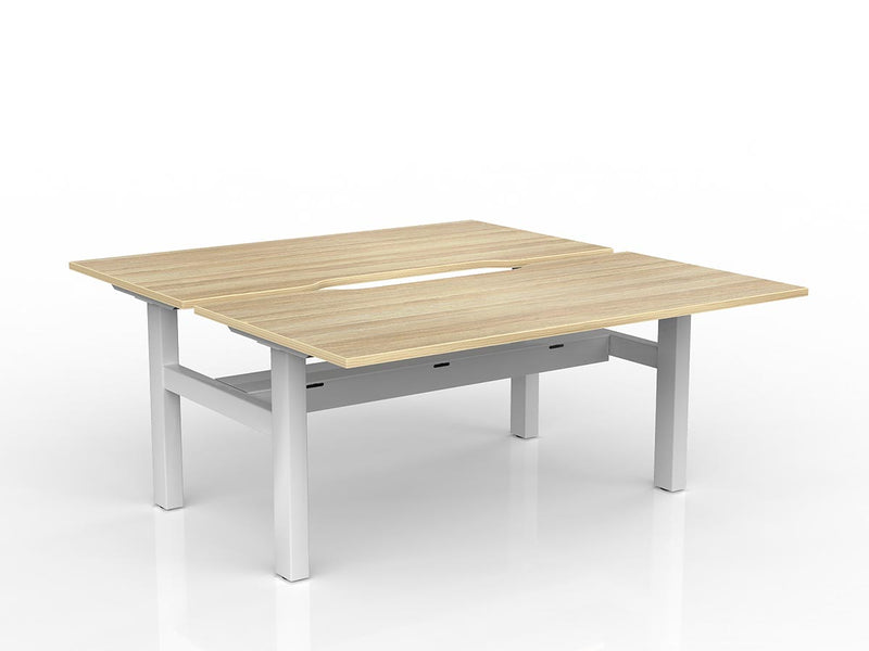 Agile Fixed Height Shared Desk With Cable Tray 1600mm x 800mm Natural Oak White Powdercoat