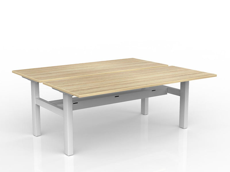 Agile Fixed Height Shared Desk With Cable Tray 1800mm x 750mm Natural Oak White Powdercoat