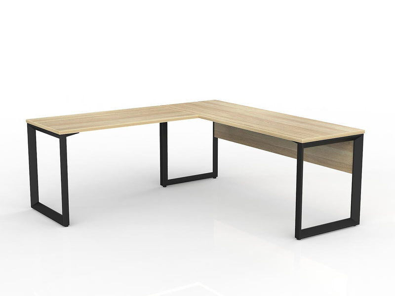 Anvil Desk with Return and Modesty 1800mm x 600 1200mm x 600mm Natural Oak Black Left Hand