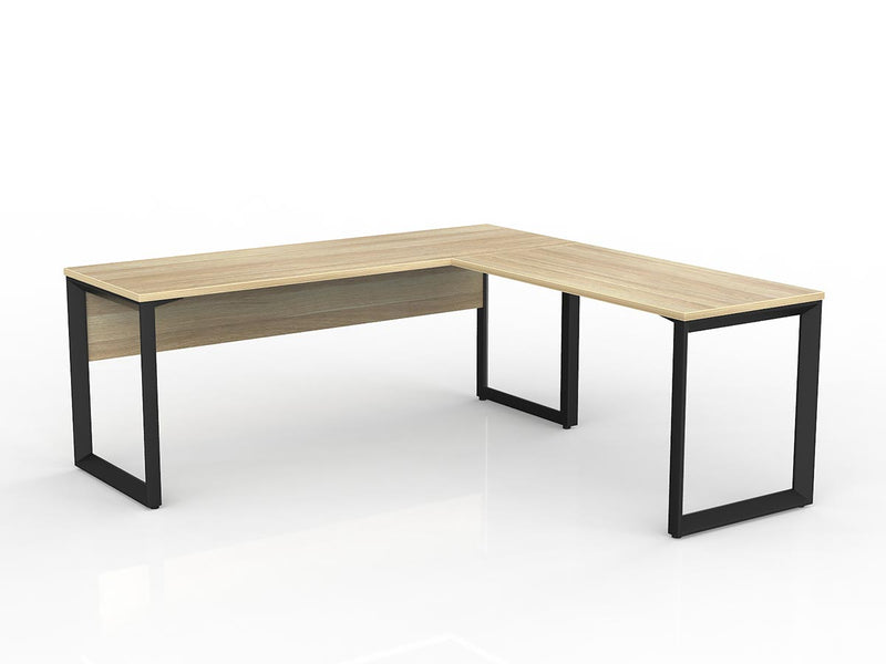 Anvil Desk with Return and Modesty 1800mm x 600 1200mm x 600mm Natural Oak Black Right Hand