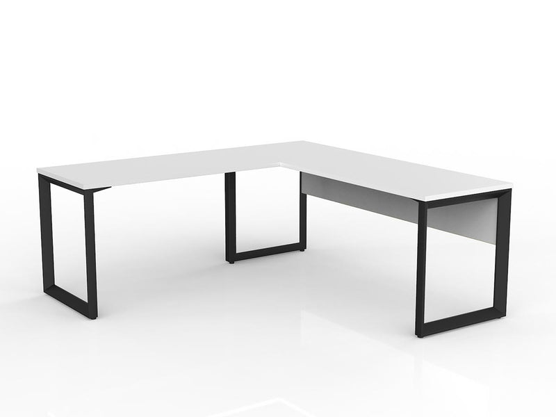 Anvil Desk with Return and Modesty 1800mm x 600 1200mm x 600mm White Black Left Hand