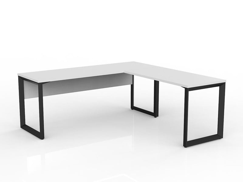 Anvil Desk with Return and Modesty 1800mm x 600 1200mm x 600mm White Black Right Hand
