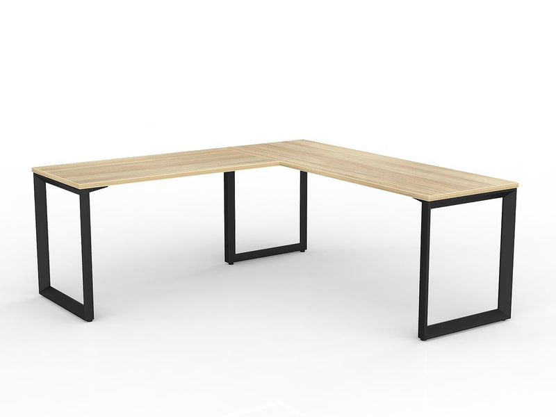 Anvil Desk with Return 1800mm x 600 1200mm x 600mm Natural Oak Black Left Hand