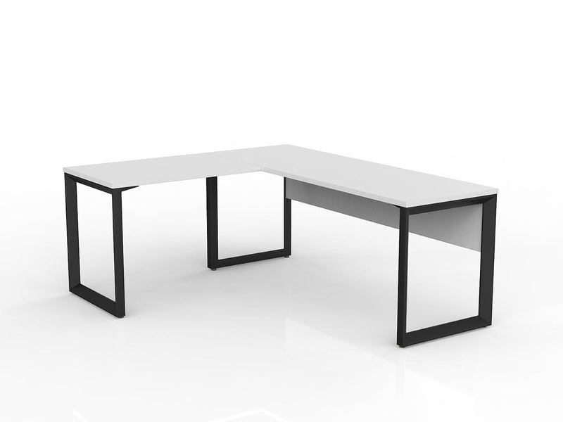 Anvil Desk with Return and Modesty 1800mm x 600 900mm x 600mm White Black Left Hand