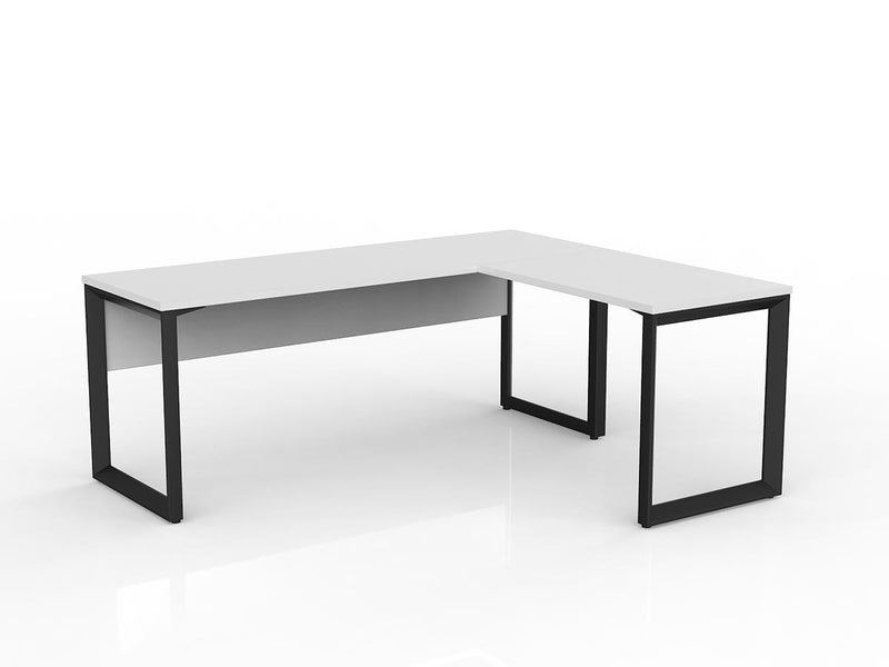 Anvil Desk with Return and Modesty 1800mm x 600 900mm x 600mm White Black Right Hand