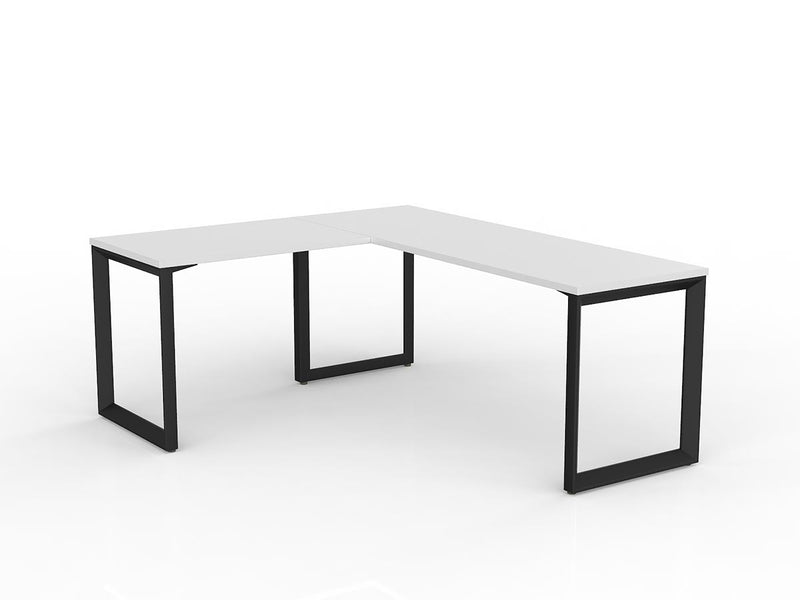 Anvil Desk with Return 1800mm x 600 900mm x 600mm White Black Left Hand